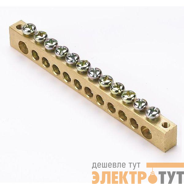 Шина PEN "ноль-земля" 8х12 12 отвер. латунь крепеж по краям PROxima EKF sn0-125-12-k