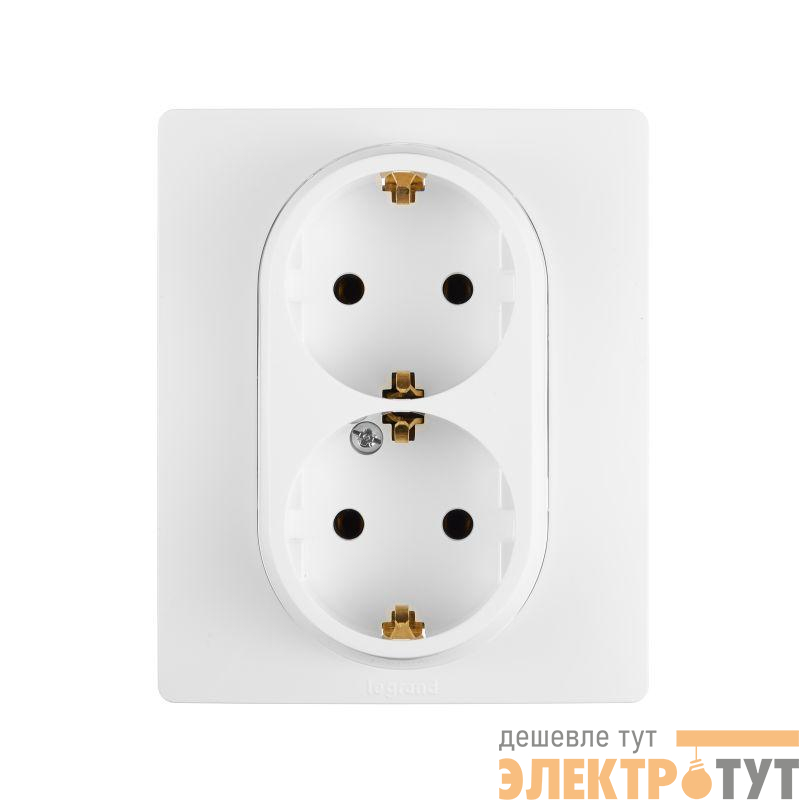 Розетка 2-м СП Etika 16А IP20 250В 2P+E с заземл. немецк. стандарт винт. клеммы в сборе бел. Leg 672223