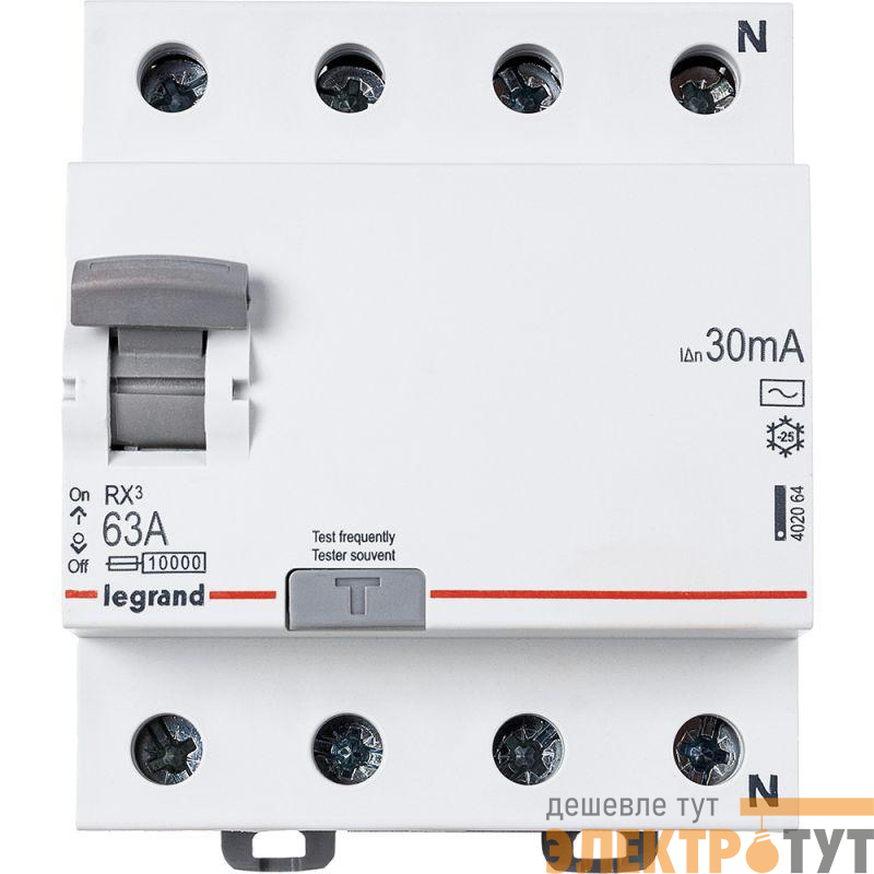 Выключатель дифференциального тока (УЗО) 4п 63А 30мА тип AC RX3 Leg 402064