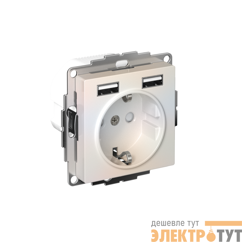 Розетка 1-м СП AtlasDesign 16А IP20 с 2-мя заряд. устройствами USB тип A+A 5В/2.4А 2х5В/1.2А механизм жемчуж. SE ATN000430