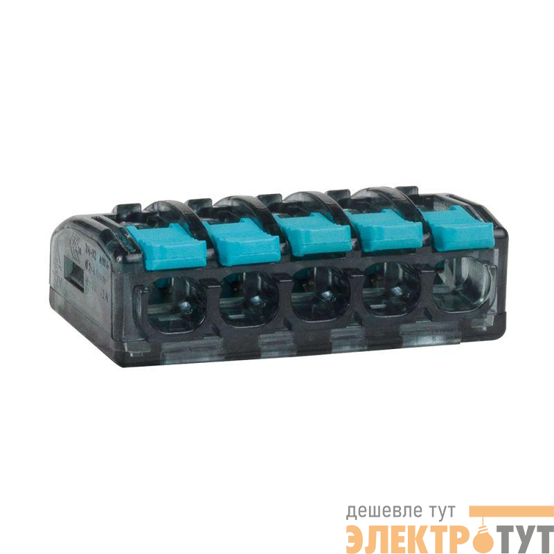 Клемма строительно-монтажная OptiKit СМК 221-415 с рычагом 5 отверстий 0.2-2.5(4.0)кв.мм КЭАЗ 351069