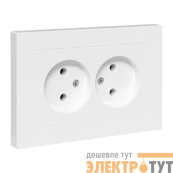 Розетка 2-м СП Эпика 16А без заземл. без защ. шторок с рамкой механизм бел. EKF UP1-SOW-200