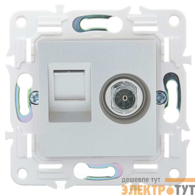 Розетка двойная TV+RJ45 кат.6E SKANDY SK-A15S серебр. IEK SK-AK20-2-K23