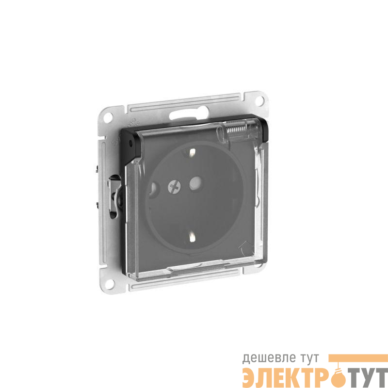 Розетка AtlasDesign Aqua 16А IP44 с заземл. защ. шторки с прозр. крышкой быстрозажим. клем. механизм карбон SE ATN441046S