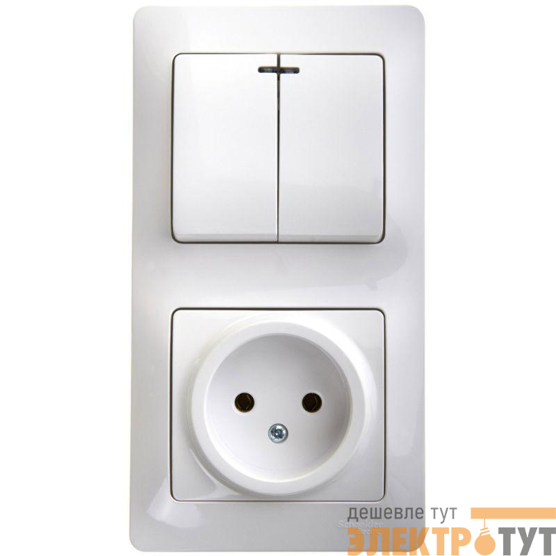 Блок комбинированный Glossa (розетка + 2-кл. выкл. с подсветкой) бел. SE GSL000173