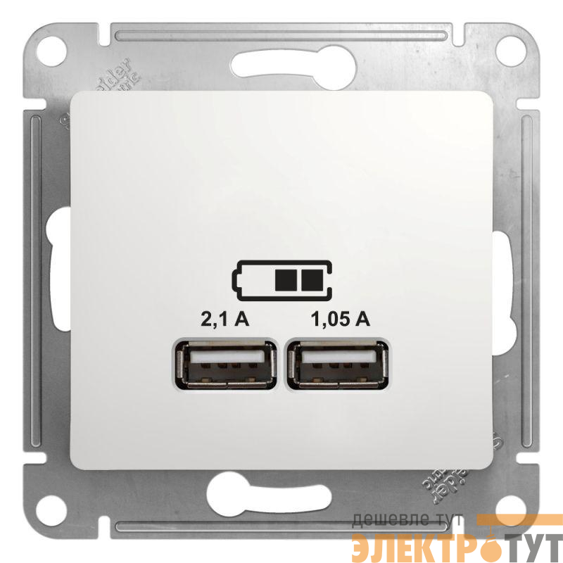 Розетка USB 2-м СП Glossa тип A+A 5В/2.1А 2х5В/1.05А механизм бел. SE GSL000133