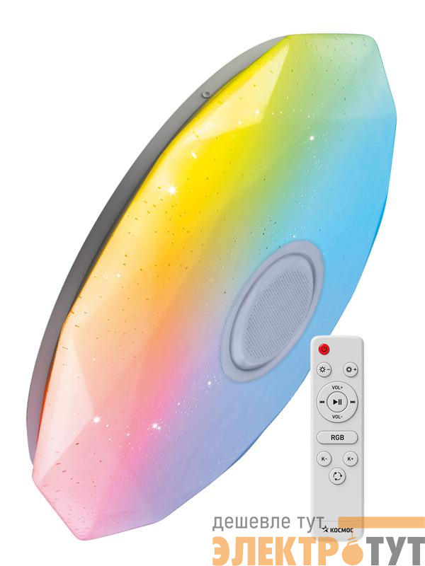 Светильник светодиодный PREMIUM DIAMOND-RGB 75Вт 230В 3000-6500К 6000лм IP40 502х83мм настенно-потолочный управляемый с пультом ДУ с RGB подсветкой и BT колонкой КОСМОС KSDiamRGBmus75W