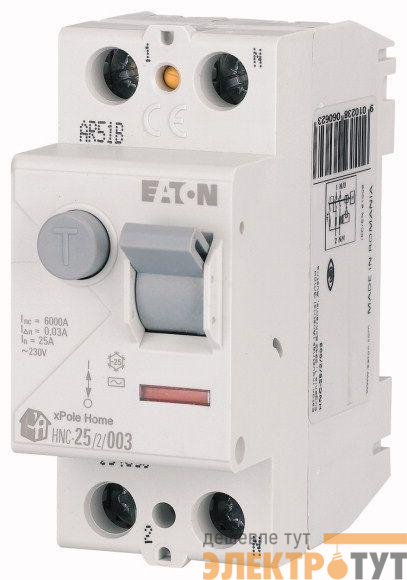 Выключатель дифференциального тока (УЗО) 4п 25А 30мА тип AC 6кА HNC-25/4/003 4мод. EATON 194693