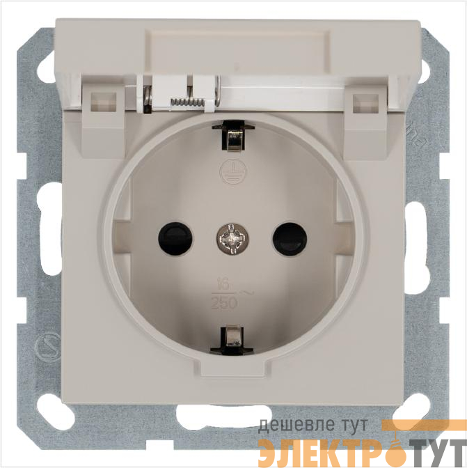 Розетка 1-м Shuko 16А IP20 с заземл. защ. шторки с крышкой механизм тауп Jasmart G5505T