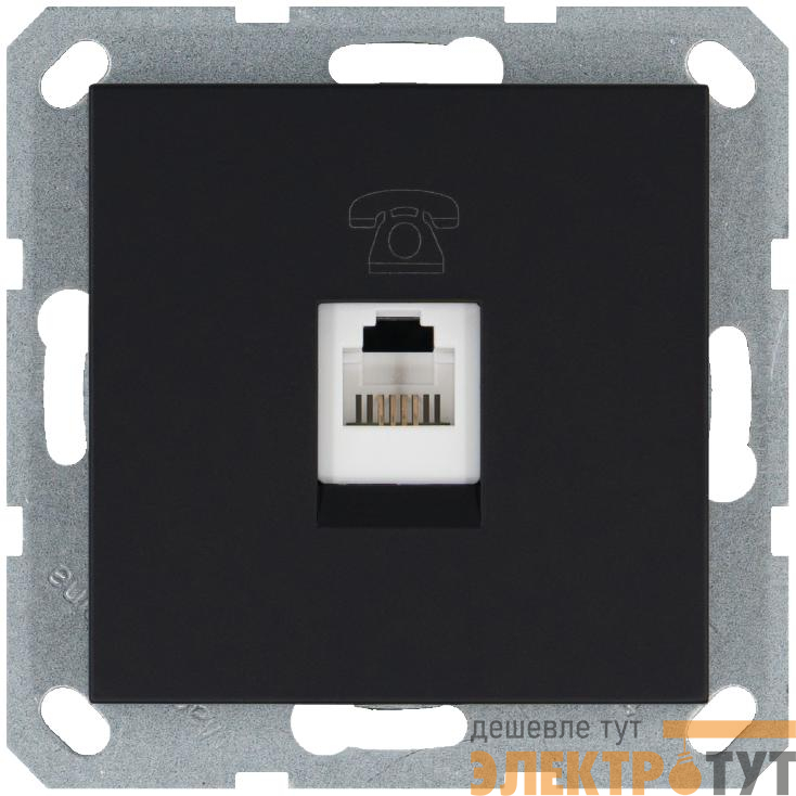 Розетка телефонная 1-м RJ11 механизм черн. матов. soft touch JasmartG6101PB