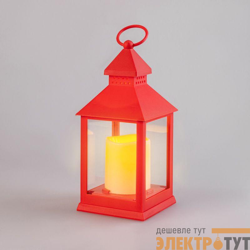 Фонарь декоративный со свечкой красный корпус размер 10.5х10.5х24см тепл. бел. Neon-Night 513-059