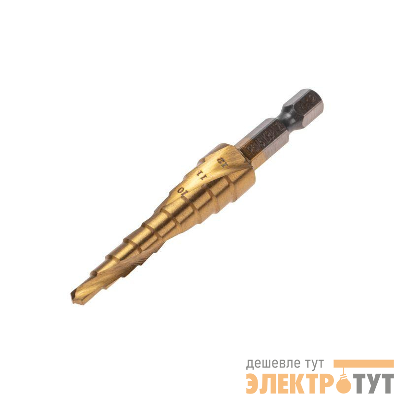 Сверло ступенчатое 4-5-6-7-8-9-10-11-12мм Р6М5 ТИТАН шестигр. хвостовик Kranz KR-12-6615