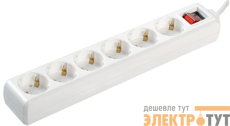 Удлинитель 6х3м с заземл. 16А IP20 У06К с выкл. 2P+PE IEK WYP10-16-06-03-ZK-N