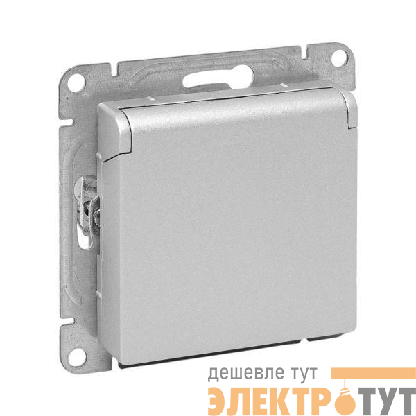 Розетка СП Эпика 16А IP44 с заземл. защ. шторки с крышкой механизм алюм. EKF UP1-SOA-111-44