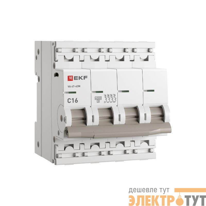 Выключатель автоматический модульный 4п C 16А 4.5кА ВА 47-63N PROxima EKF M634416C
