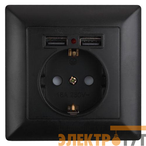 Розетка 1-м СП Solo 4-410-05 P+E Schuko 16А 250В + 2хUSB IP20 с заземл. защ. шторки антрацит Intro Б0053717