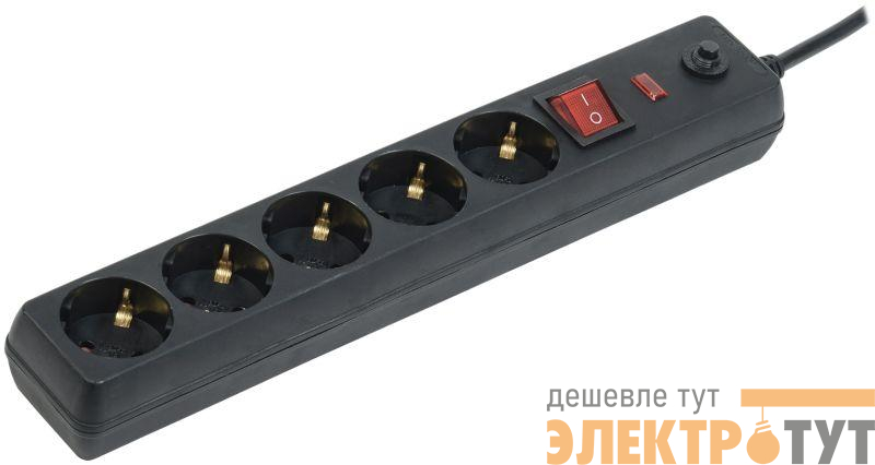 Удлинитель с сетевым фильтром 5х5м 16А СФ-05К-выкл. ПВС 3х1 черн. IEK WFP10-16-05-05-ZK-K02