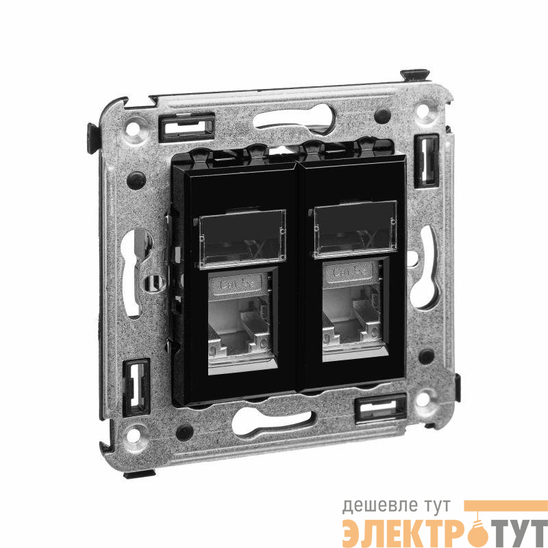 Розетка 2-м СП RJ-45 кат.5e экранированная Avanti "Черный квадрат" DKC 4402364