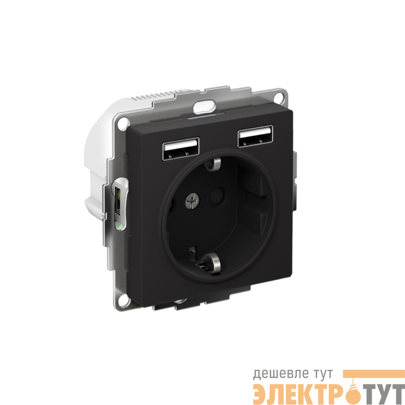 Розетка 1-м СП AtlasDesign 16А IP20 с 2-мя заряд. устройствами USB тип A+A 5В/2.4А 2х5В/1.2А механизм карбон SE ATN001030