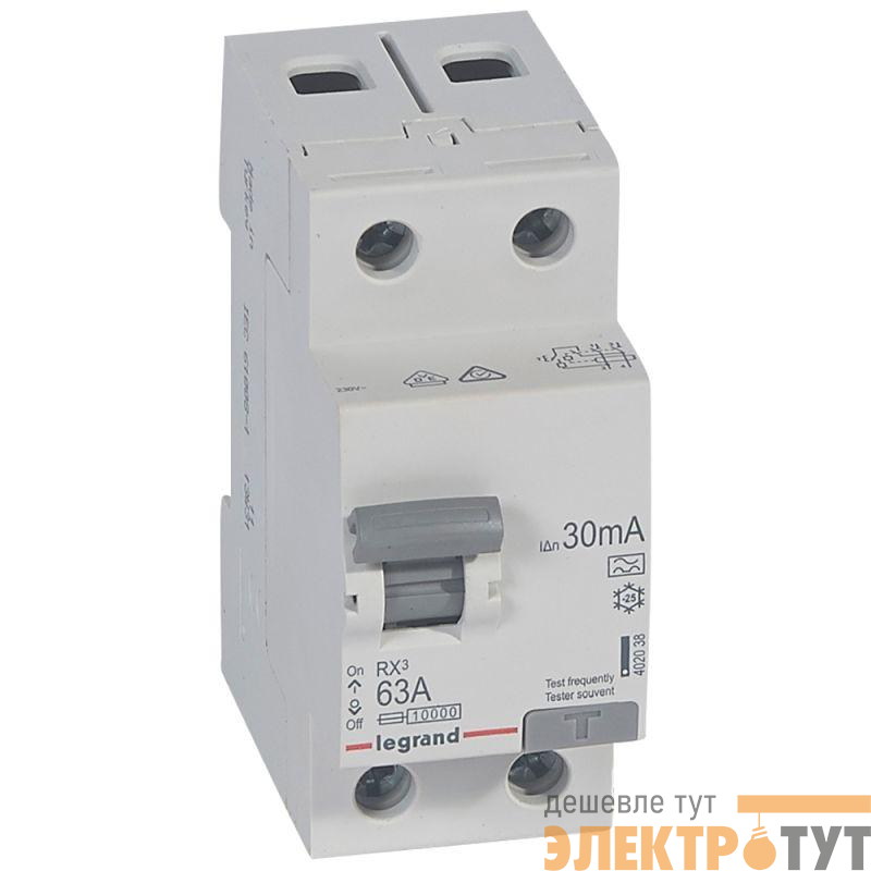 Выключатель дифференциального тока (УЗО) 2п 63А 30мА тип A RX3 Leg 402038