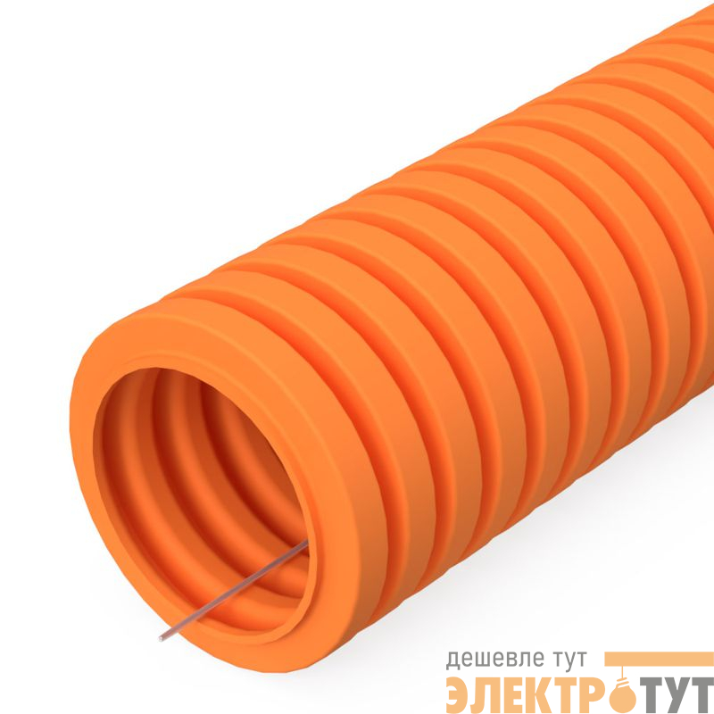 Труба гофрированная ПВХ легкая d20мм с протяжкой 350 Н оранж. (уп.100м) Промрукав PR01.0131