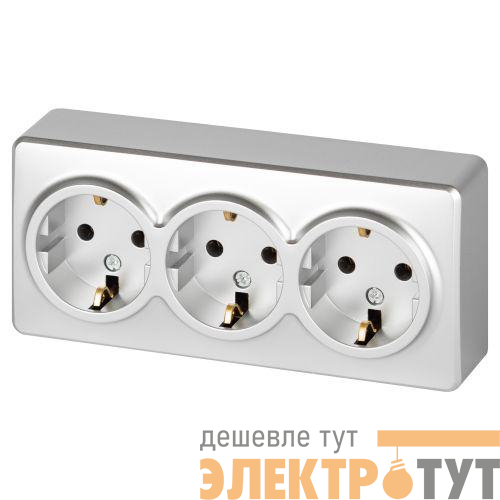 Розетка 3-м ОП Эксперт 11-2208-03 16А IP20 250В 3х2P+E Schuko с заземл. алюм. Эра Б0063010