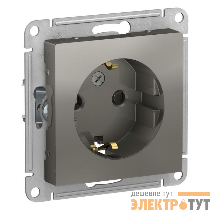 Розетка 1-м СП AtlasDesign 16А IP20 с заземл. защ. шторки механизм сталь SE ATN000945