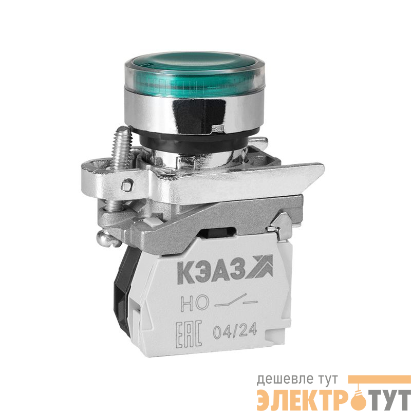 Кнопка КМЕ4540мЛС-24В-зеленый-4но+0нз-цилиндр-индикатор-IP54 КЭАЗ 289920