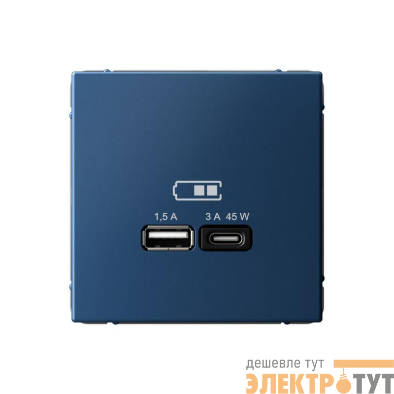 Розетка USB ArtGallery тип A+C 45Вт QC PD высокоскор. ЗУ механизм аквамарин SE GAL001129
