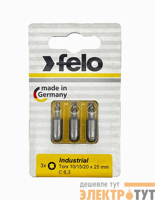 Бита TX10/TX15/TX20 25мм Industrial (блист.3шт) FELO 02693116