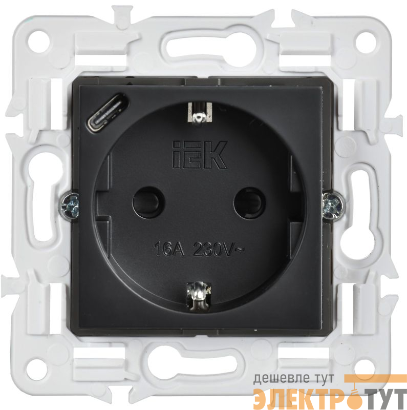 Розетка SKANDY 18Вт 16А с заземл. защ. шторки с USB C SK-R17Bl черн. IEK SK-R14-16-U14-018-K02