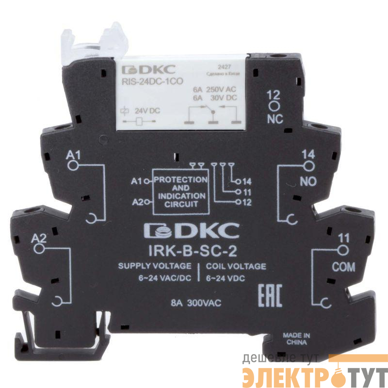 Реле интерфейсное 1CO ком. ток 6А AgSnO2 напряжение 12В AC/DC винтовые клеммы DKC IRK-12UC-1CO