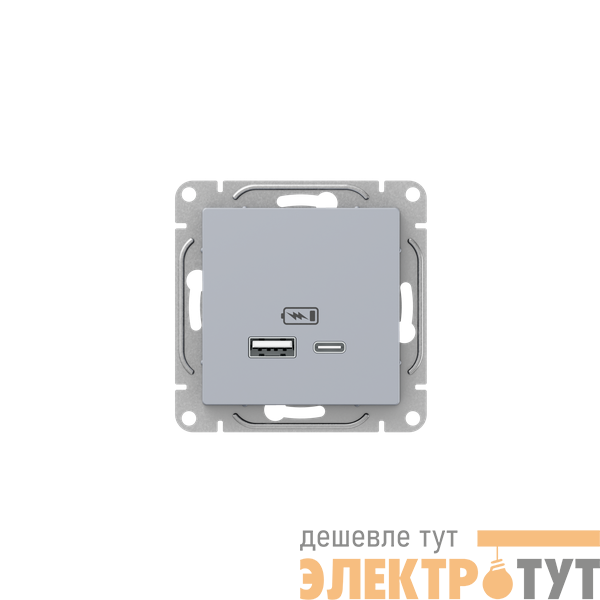 Розетка СП Эпика USB-A+С механизм алюм. EKF UP1-SOA-USBA+USBC