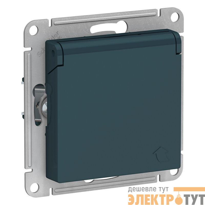 Механизм розетки 1-м СП AtlasDesign 16А IP20 с заземл. защ. шторки с крышкой изумруд SchE ATN000846