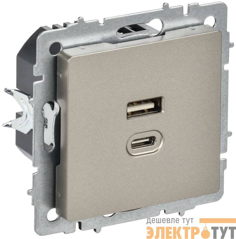 Розетка СП BRITE РЮ11-2-БрШ USB A+C 45Вт высокоскор. заряд. шампань IEK BR-U22-045-K37