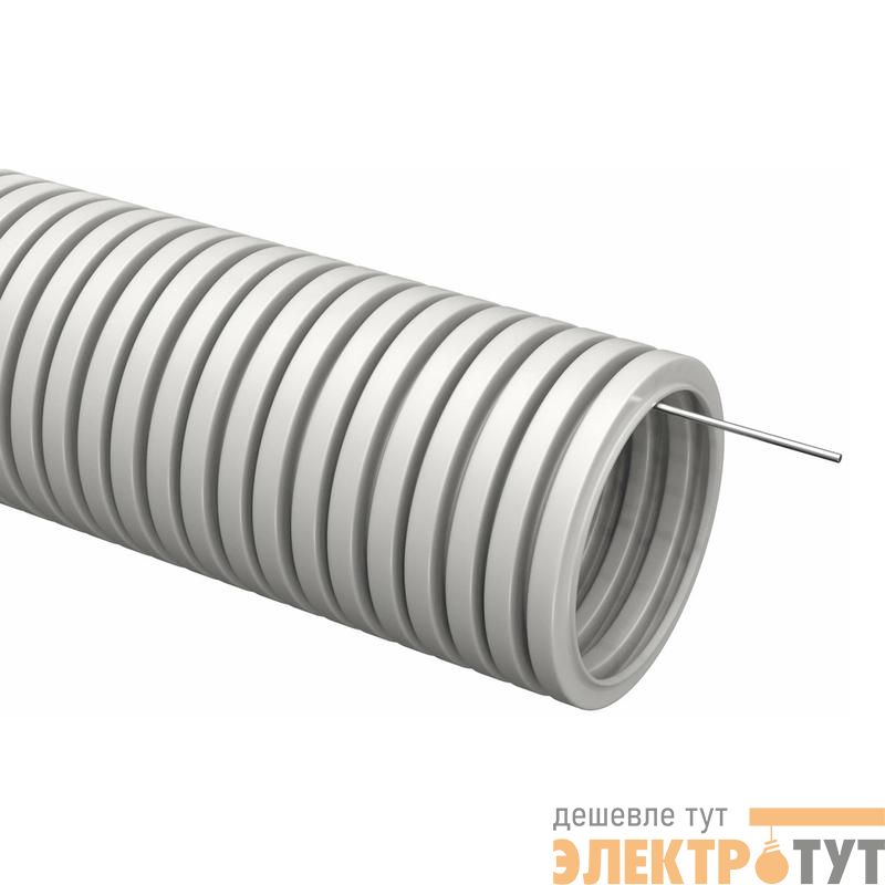 Труба гофрированная ПВХ d25мм с протяжкой сер. (уп.25м) TOKOV ELECTRIC TKE-TG/P-25-C06/25