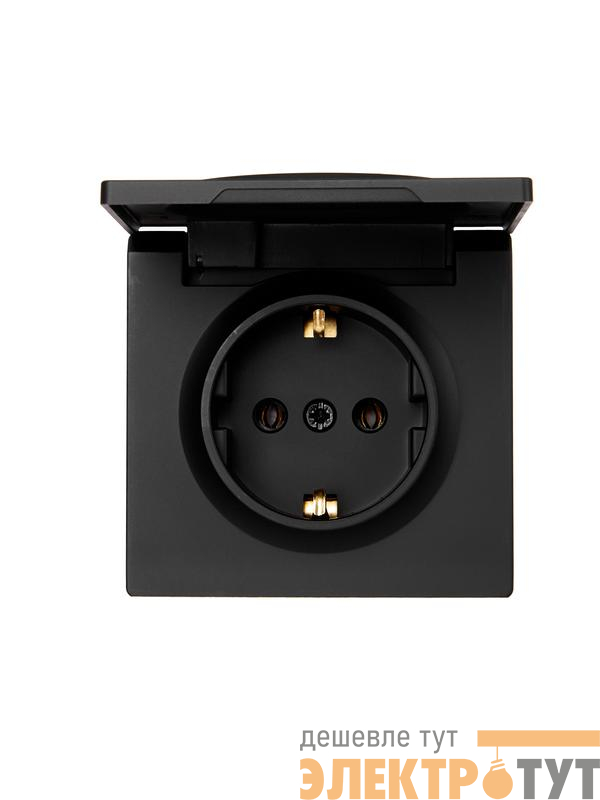 Розетка 1-м ОП LETO с заземл. с крышкой LETO ПБТ черн. бархат LEZARD 752-4200-123B