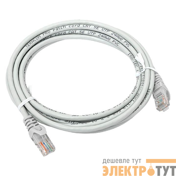 Патч-корд кат.5E UTP неэкранир. PVC 1Гбит/с 3м сер. TERACOM EKF TRC-5EUTP-PVC-3M-GY