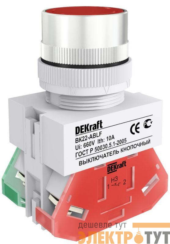 Выключатель кнопочный ABLF ВК-22 d22мм 220В красн. DEKraft 25014DEK