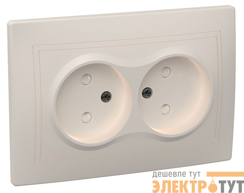 Розетка 2-м СП Кварта РСш12-2-ККм 10А IP20 без заземл. защ. шторки крем. GENERICA ERK20-K33-10-DM