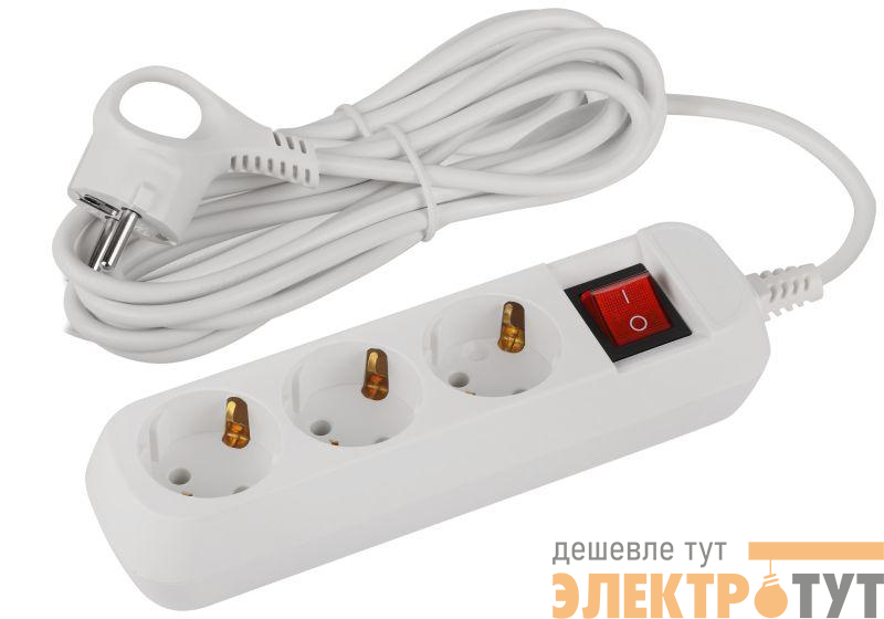 Удлинитель электрический UDL-10-350-ES Greenline 3 розетки с заземлением с выключателем 5м ПВС 3х0.75кв.мм Эра Б0065080
