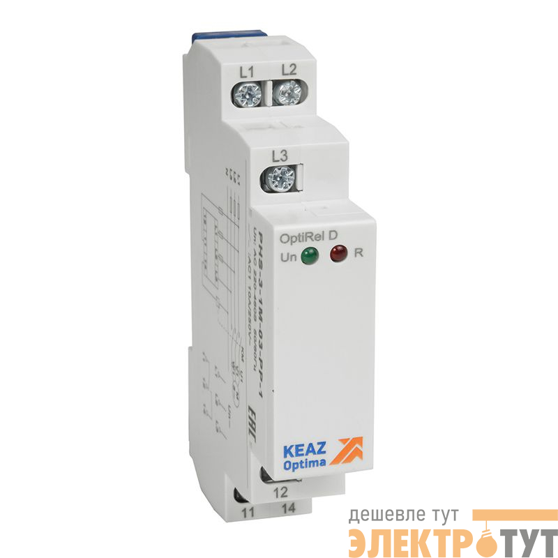Реле контроля фаз OptiRel D PHS-3-1M-03-PP-1 чередования обрыва фаз 3Ф 1СО КЭАЗ 331988