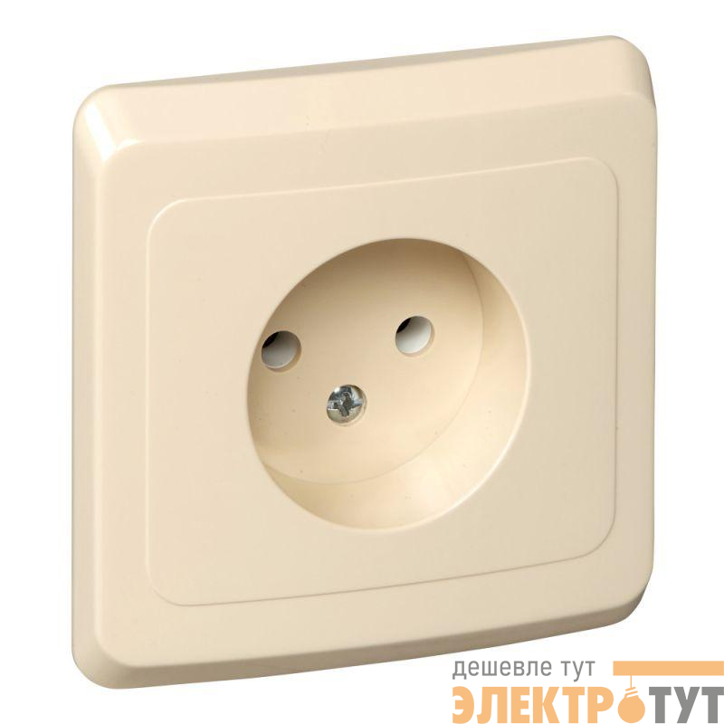 Розетка 1-м СП Этюд 16А IP20 250В без заземл. без защ. шторок крем. SE PC16-001K