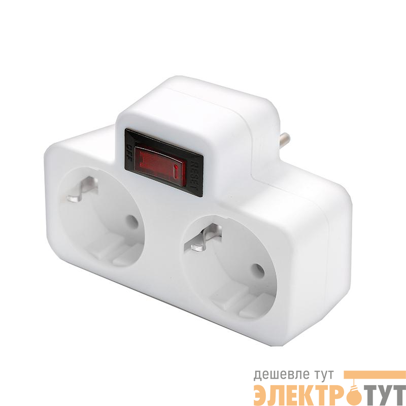 Разветвитель 2-м с заземл. 16А 3500Вт 250В плоский с выключателем бел. DОМТОК 2664