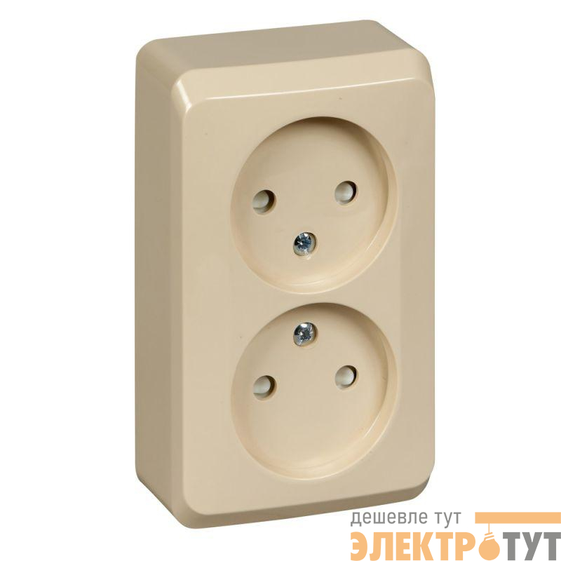 Розетка 2-м ОП Этюд 16А IP20 250В защ. шторки без заземл. крем. SE PA16-006K