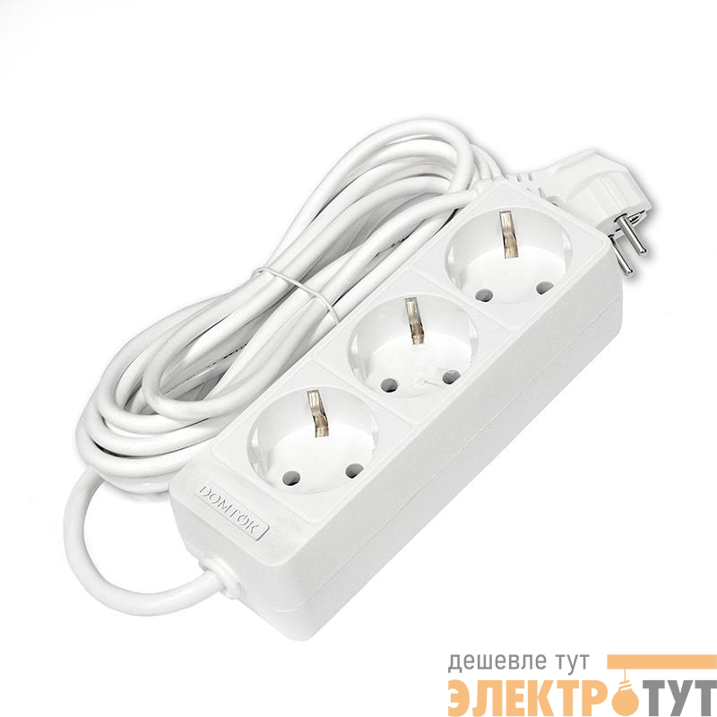 Удлинитель 3х5м с заземл. 10А IP20 2.2кВт ПВС 3х0.75 бел. DOMTOK 2376