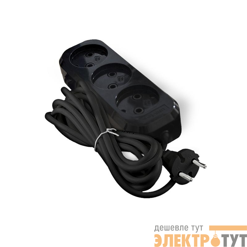 Удлинитель 3х3м без заземл. 10А IP20 Е-202 ПВС 2х0.75 АБС-пластик черн. UNIVersal 2114