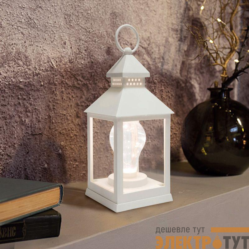 Фонарь декоративный 10.5х10.5х24см тепл. бел. со свечкой корпус бел. Neon-Night 513-052