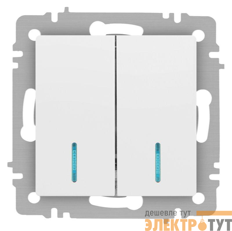 Выключатель 2-кл. СП Accent 6-105-01М 10А IP20 250В с подсветкой AL/CU бел. матов. Intro Б0063507