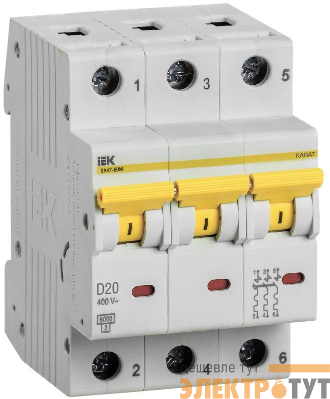 Выключатель автоматический модульный 3п D 20А 6кА ВА47-60M KARAT IEK MVA31-3-020-D